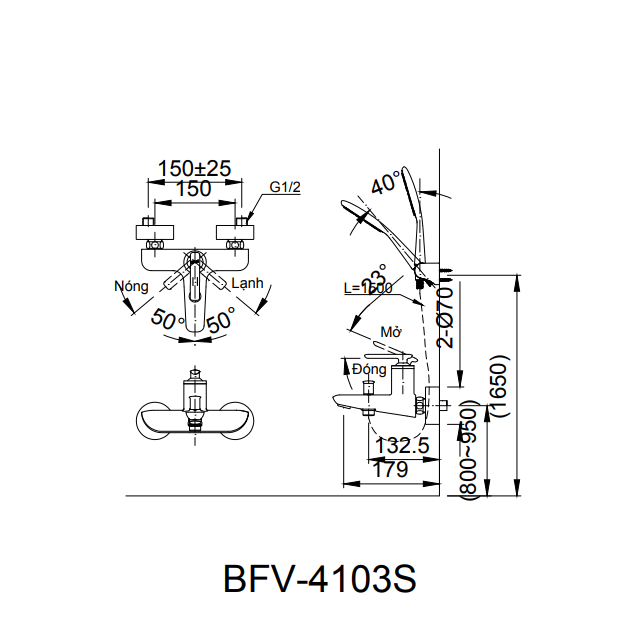 Vòi sen tắm nóng lạnh Inax BFV-4103S-5C