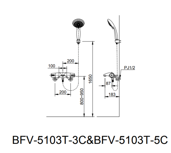 Vòi sen tắm nhiệt độ Inax BFV-5103T-3C