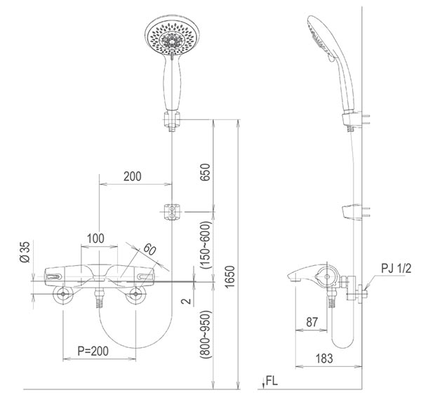 Vòi sen tắm nhiệt độ Inax  BFV-5103T-5C