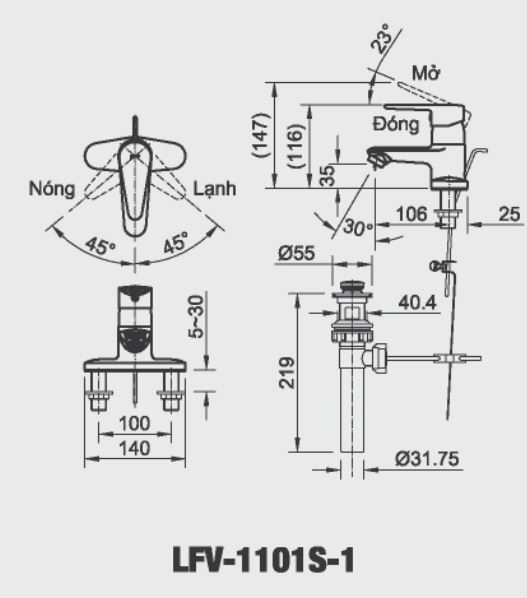 Vòi rửa lavabo nóng lạnh Inax LFV-1101S-1