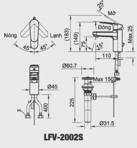 Vòi chậu rửa lavabo nóng lạnh Inax LFV-2002S
