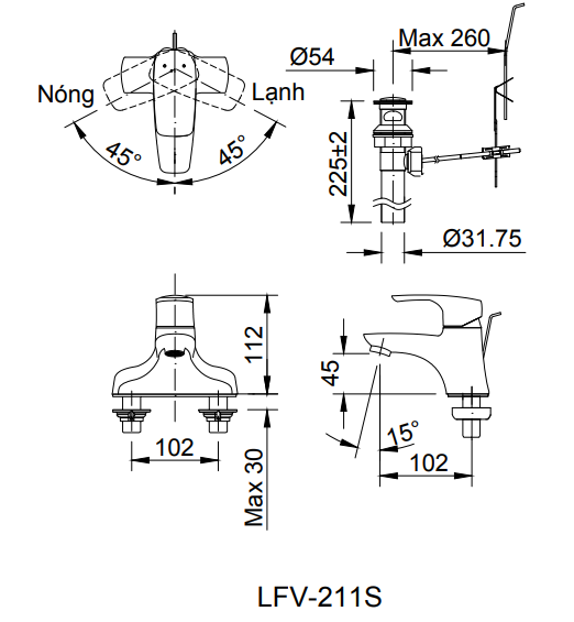 Vòi rửa lavabo nóng lạnh Inax LFV-211S