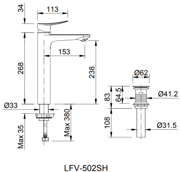 Vòi chậu rửa lavabo nóng lạnh Inax LFV-502SH